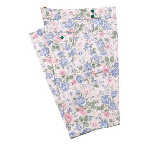 Mens Gurkha Pants 36 White Blue Floral Cotton Flat Front Slim Fit Dress Trousers